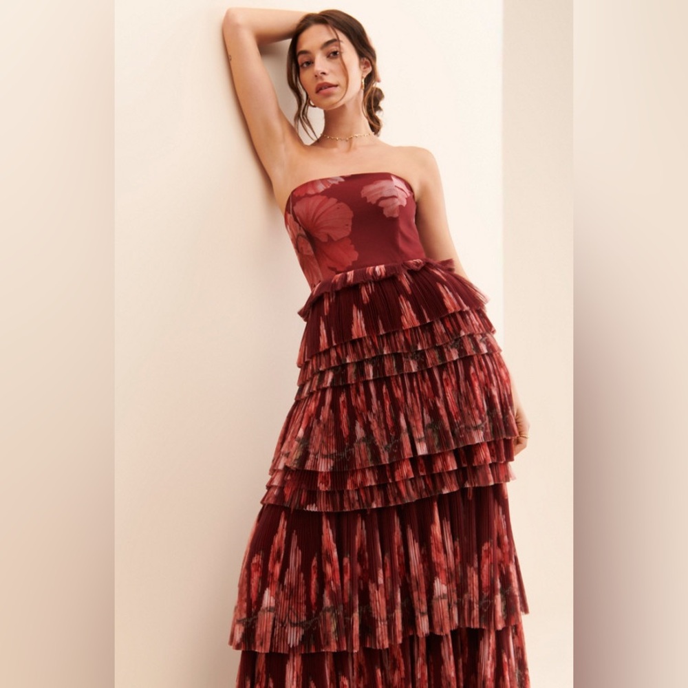 Hutch Strapless Tiered Maxi Dress in Burgundy Floral - Picture 5 of 6